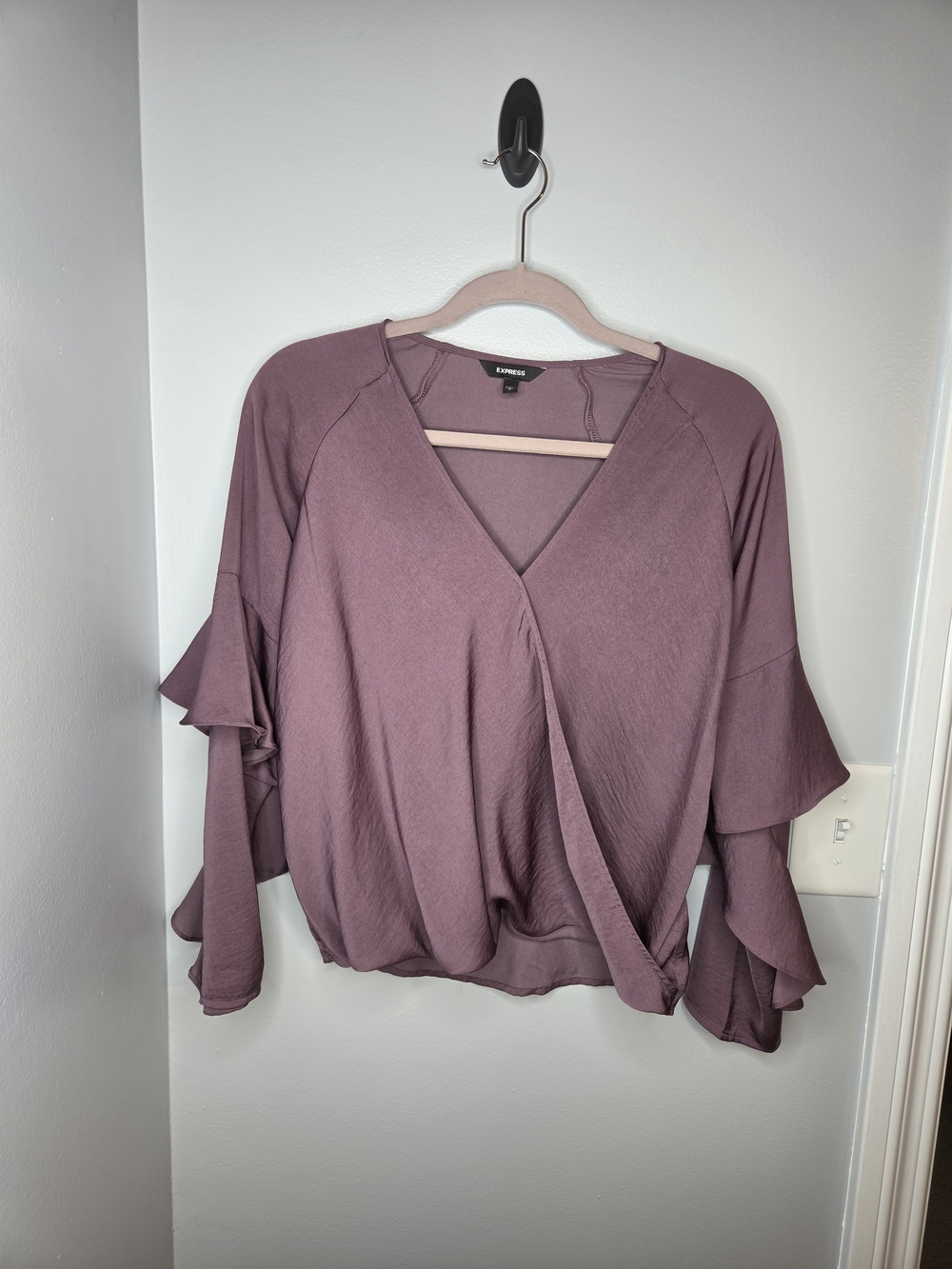 Express Mauve Ruffle Sleeve Wrap Top